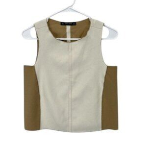 ZARA Basic Tank Top Women’s White Beige‎ Colorblock Sleeveless Casual Blouse S